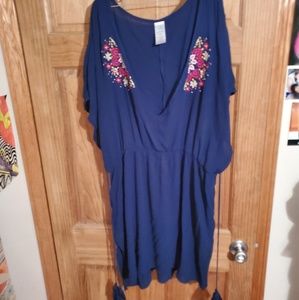 Dark blue with floral accent top